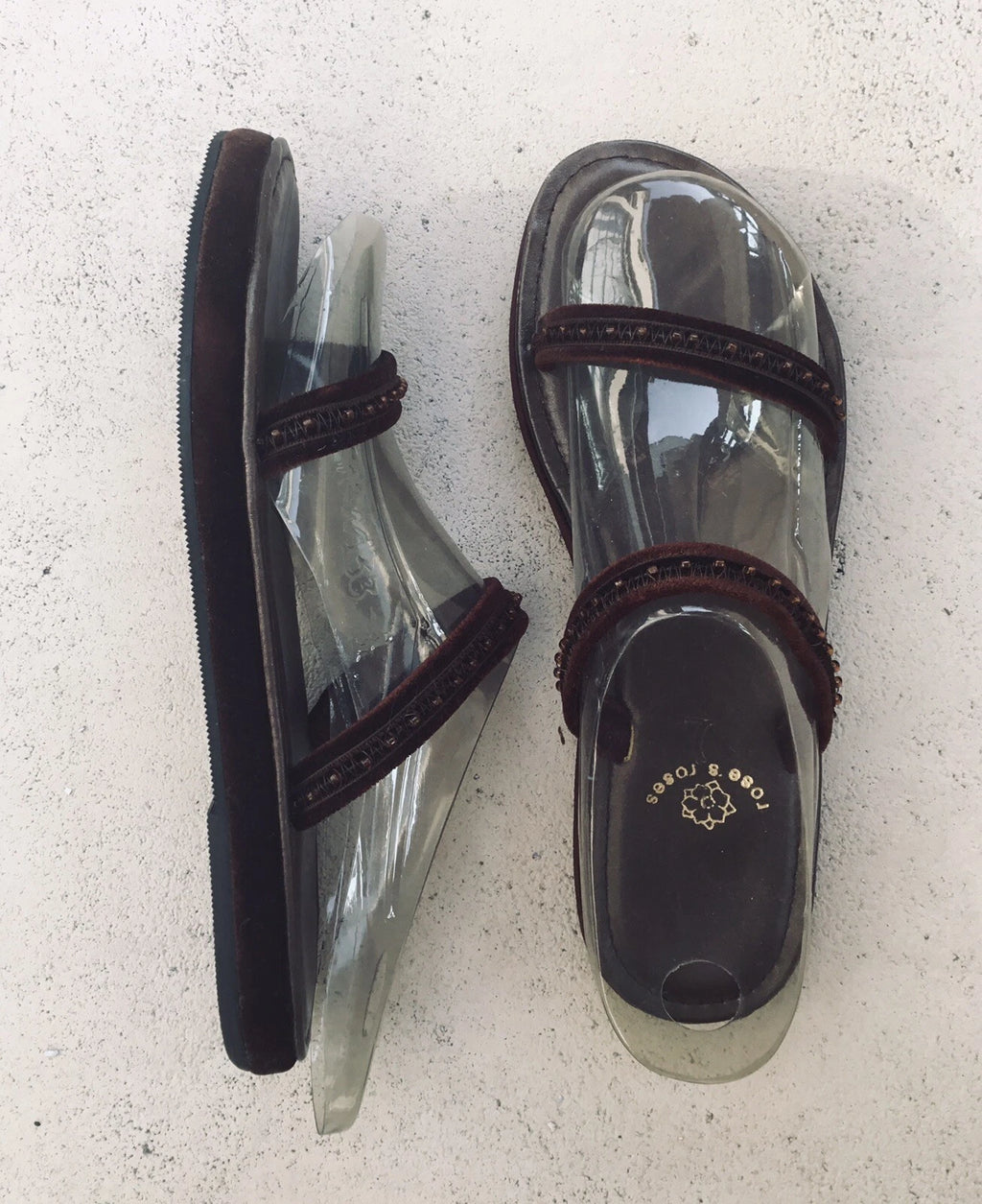 Vtg NEW Rose’s Roses Hand-Beaded Burgundy Velvet, Leather Slide Sandals, Size 6