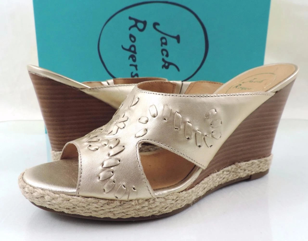 Women's Shoes Jack Rogers Sophia Slide Wedge Sandal Heels Platinum Size 8.5