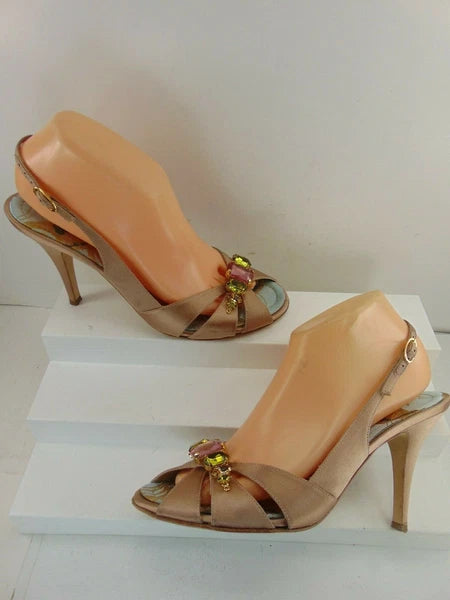 GIUSEPPE ZANOTTI JEWELED ANKLE STRAP SATIN HIGH HEEL SANDALS EURO 40 M $995.00!