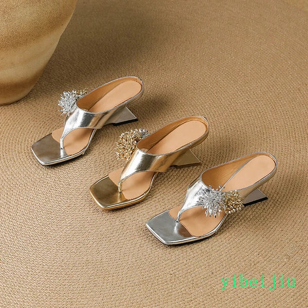 Women's Mid Wedge Heel Flip Flops Leather Thongs Sandals Slides Mules Shoes Lady