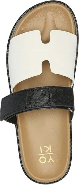 Yoki Fashion Womens Nicole White/Black Comfort Footbed Slide Sandal Size 11