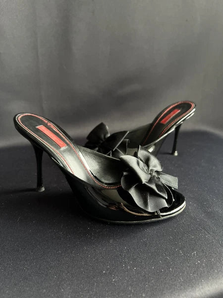 Dolce & Gabbana Women's Heeled Slides Sandals Black Patent Leather Size 38,5