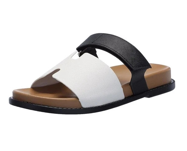 Yoki Fashion Womens Nicole White/Black Comfort Footbed Slide Sandal Size 11