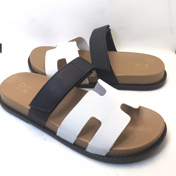 Yoki Fashion Womens Nicole White/Black Comfort Footbed Slide Sandal Size 11