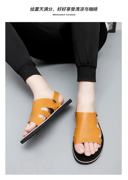 Roman Style Mens Open Toe Slingback Buckle Flats Summer Slipper Sandals Beach Sz
