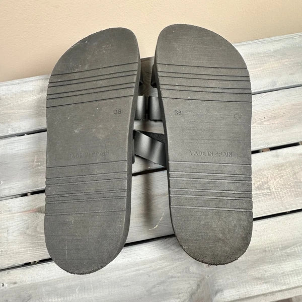 Yokono Black Leather Adjustable Strap Slides Sandals Women's US 7.5 EU 38