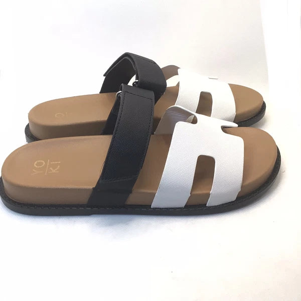 Yoki Fashion Womens Nicole White/Black Comfort Footbed Slide Sandal Size 11