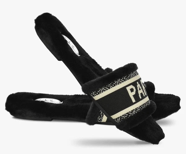 Women’s Black Slippers Nicole Miller New York Paris Black Slides Sandal 7.5