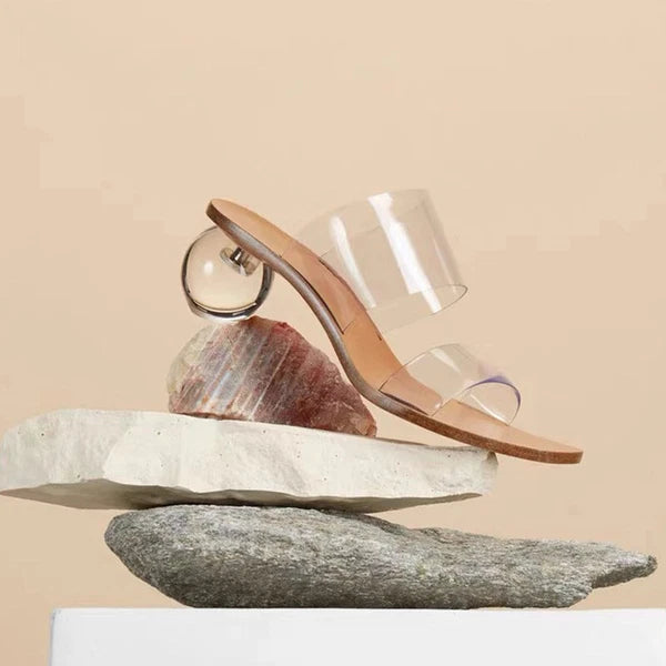 Women's Sandals Shoes Mules Slides Slippers Crystal Transparent Med Ball Heel 8