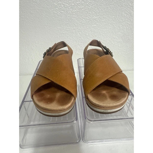 UGG Tan Leather Cross Strap Adjustable Buckle White Sole Sandals