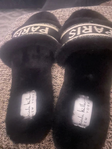 Women’s Black Slippers Nicole Miller New York Paris Black Slides Sandal 7.5