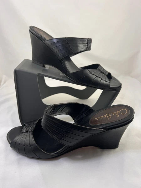 Cole Haan Air Huarache Slide Sandal Womens 9 Slip On Leather Black Wedge