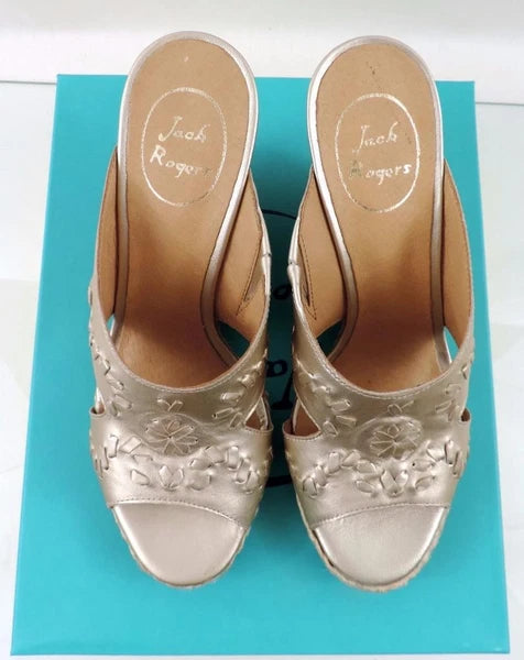Women's Shoes Jack Rogers Sophia Slide Wedge Sandal Heels Platinum Size 8.5
