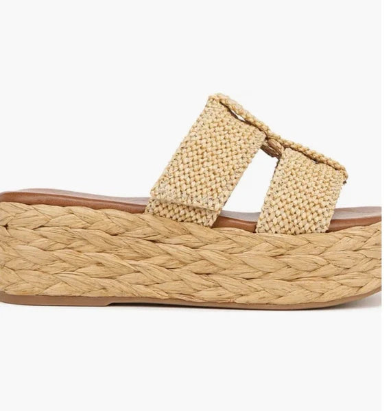 Zodiac Izzy Womens Sz 11 Raffia 2" Platform Slide Boho Sandal Adjustable Y2K