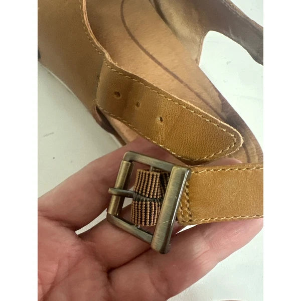 UGG Tan Leather Cross Strap Adjustable Buckle White Sole Sandals