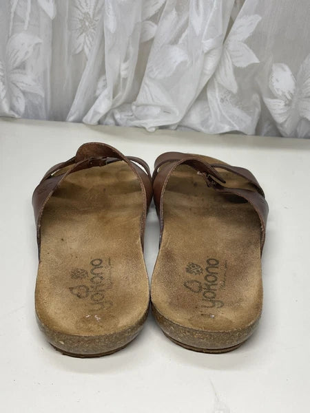 Yokono Women's Ochre Leather Cork Wedge Slide Sandals Size 7.5 Made in Spain
