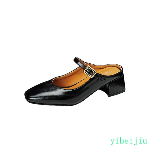 Women's Square Toe Mules Slides Low Heel Sandal Slingbacks Casual Shoes Office