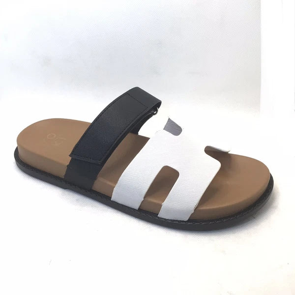 Yoki Fashion Womens Nicole White/Black Comfort Footbed Slide Sandal Size 11