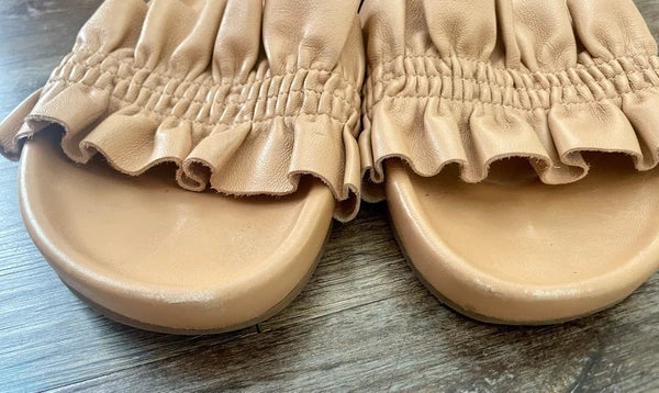 Ulla Johnson Sandals Slides Shoes US 8.5 Rex Wave Ruffle Leather Luxury Classic