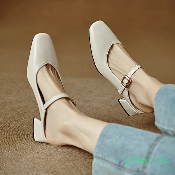 Women's Square Toe Mules Slides Low Heel Sandal Slingbacks Casual Shoes Office