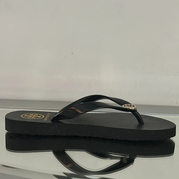 TORY BURCH Perfect Black Flip Flops Thong Logo Women’s Size 5