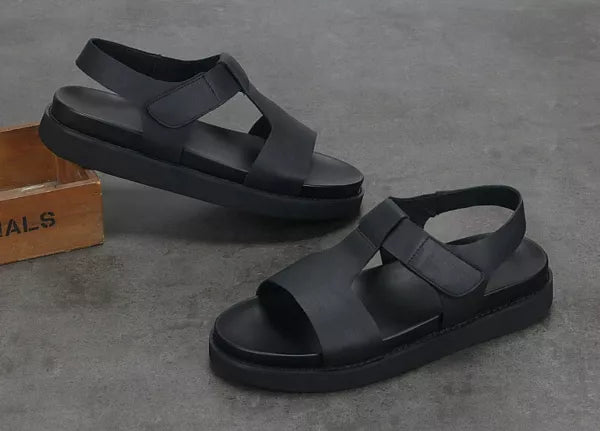 Open Toe Sandals Slingbacks Casual Real Leather Mens Shoes Roman Style Summer 43