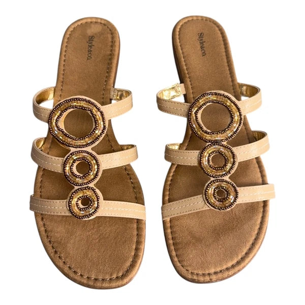 Style & Co Bejeweled Slip On Wedge Sandals, Toffee Women’s SZ 10 M
