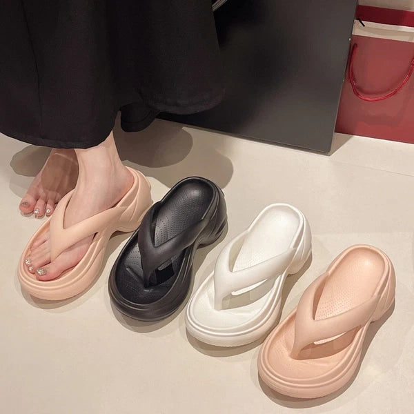 Summer Womens Beach Slippers Girls Fashion Flip Flops Platform Heels Sandals New