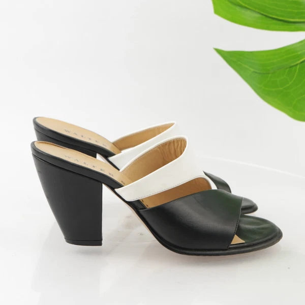 Walter Steiger Italy Women's Sandal Size 8 Block Heel Mule Slide Black White