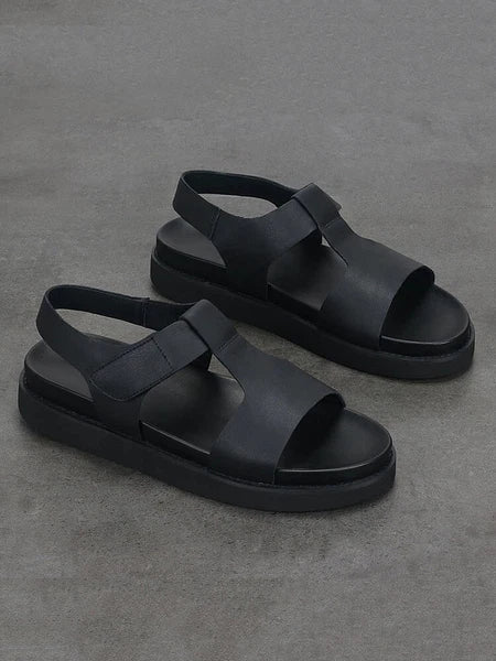 Open Toe Sandals Slingbacks Casual Real Leather Mens Shoes Roman Style Summer 43
