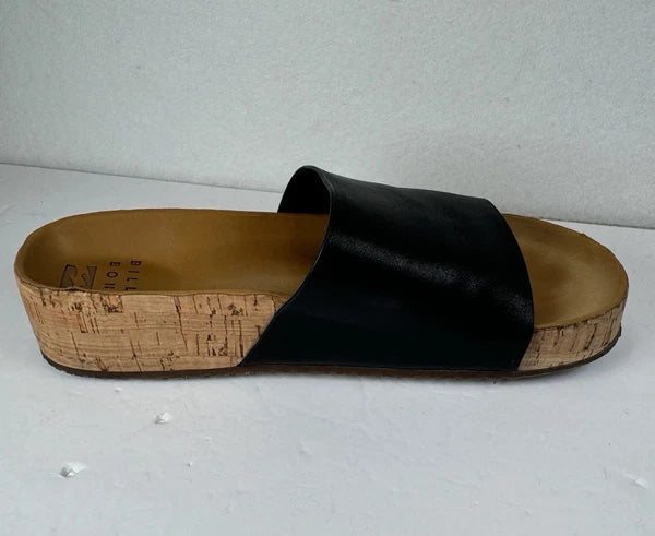 Billabong Black Leather Cork Slide Sandals Women’s 7.5 Comfort Slip On Casual
