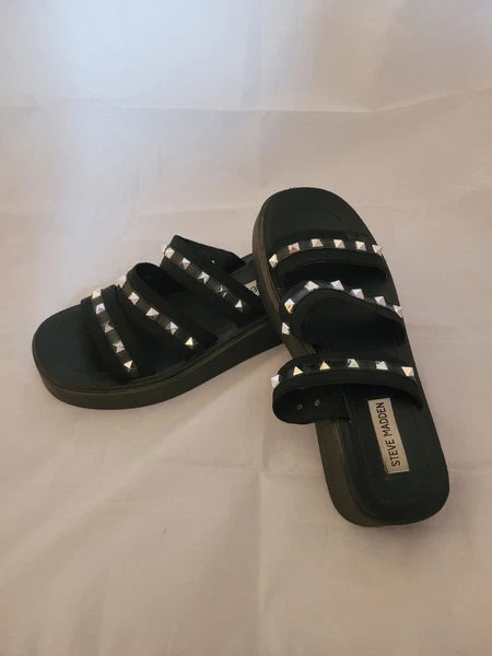 Steve Madden Platform Sandals Black Spike Studded Size 8.5 Slip On Y2K Vibe