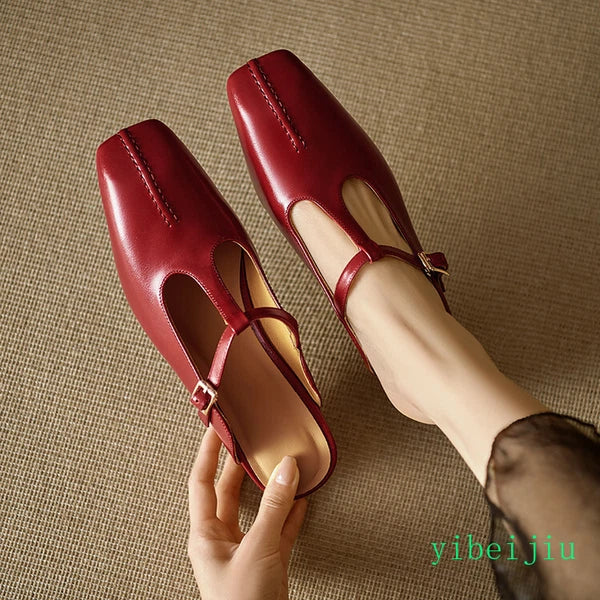 Women's Slippers Real Leather Mules Slides T Bar Sandals Comfort Date Shoes 2025