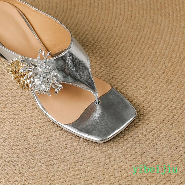 Women's Mid Wedge Heel Flip Flops Leather Thongs Sandals Slides Mules Shoes Lady