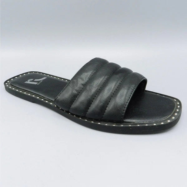 Report Rosalee Puff Slide Sandals Studded Sz 7 Black Faux Leather Square Toe