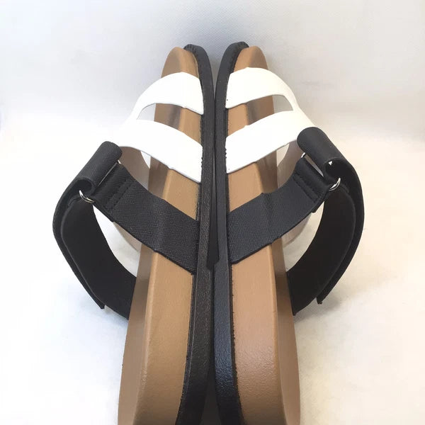 Yoki Fashion Womens Nicole White/Black Comfort Footbed Slide Sandal Size 11