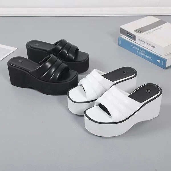 Womens Summer Wedge Heels Slides Chunky Platform Ladies Fashion Sandals Slippers