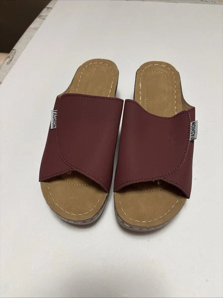 Fashion  Slip On Slide On Sandals Brown Size 40