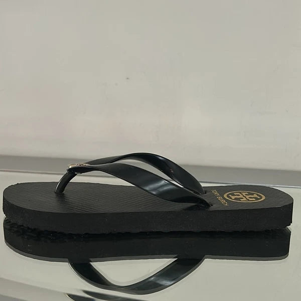 TORY BURCH Perfect Black Flip Flops Thong Logo Women’s Size 5