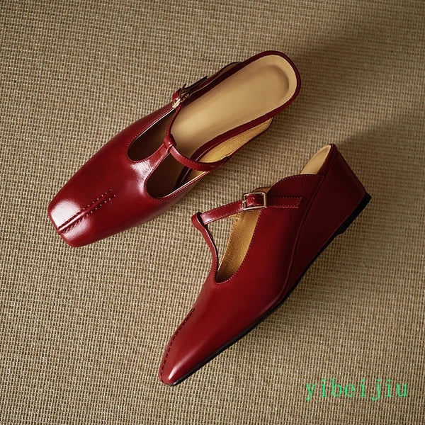 Women's Slippers Real Leather Mules Slides T Bar Sandals Comfort Date Shoes 2025