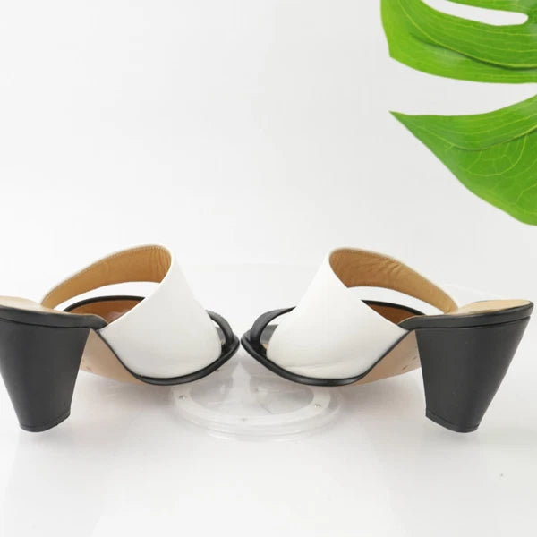 Walter Steiger Italy Women's Sandal Size 8 Block Heel Mule Slide Black White