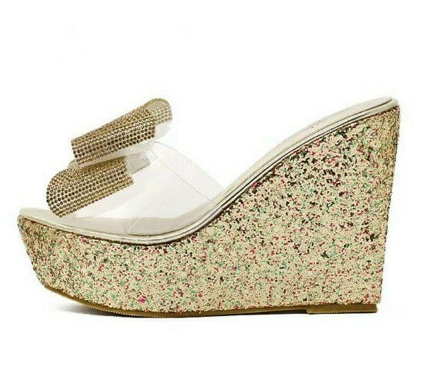 Womens Summer Sandals Bowknot Wedge Heel Platform Open Toe Slipper Causal Shoes