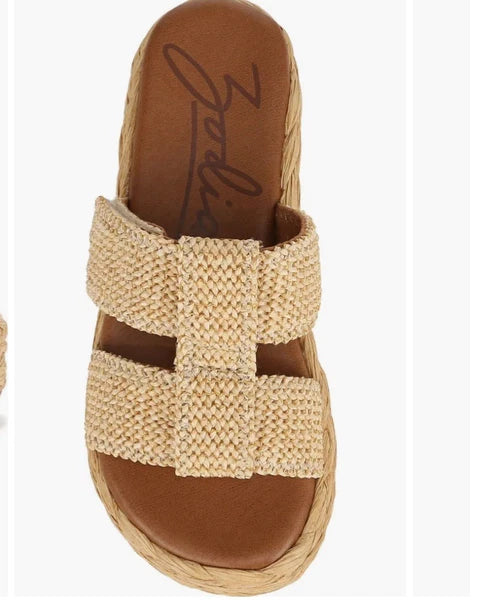 Zodiac Izzy Womens Sz 11 Raffia 2" Platform Slide Boho Sandal Adjustable Y2K