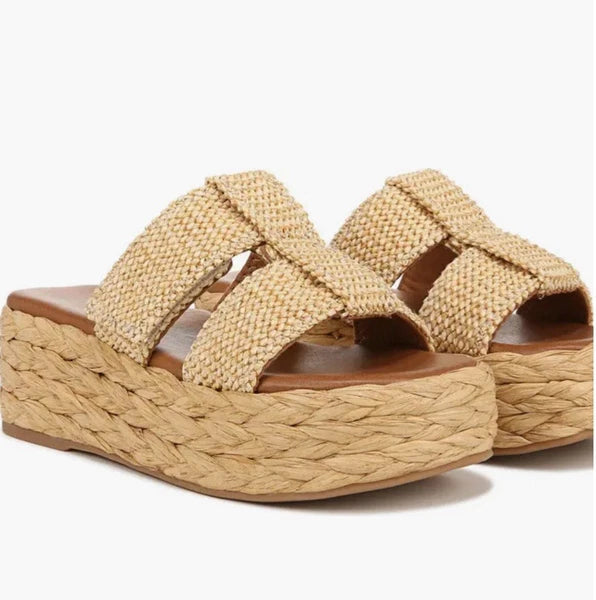 Zodiac Izzy Womens Sz 11 Raffia 2" Platform Slide Boho Sandal Adjustable Y2K