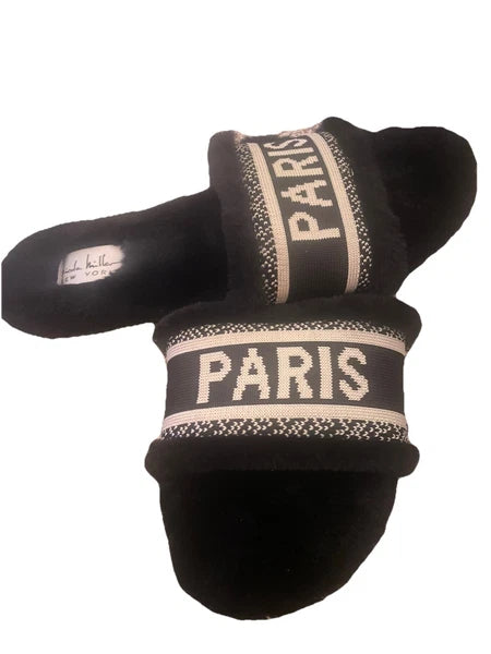 Women’s Black Slippers Nicole Miller New York Paris Black Slides Sandal 7.5