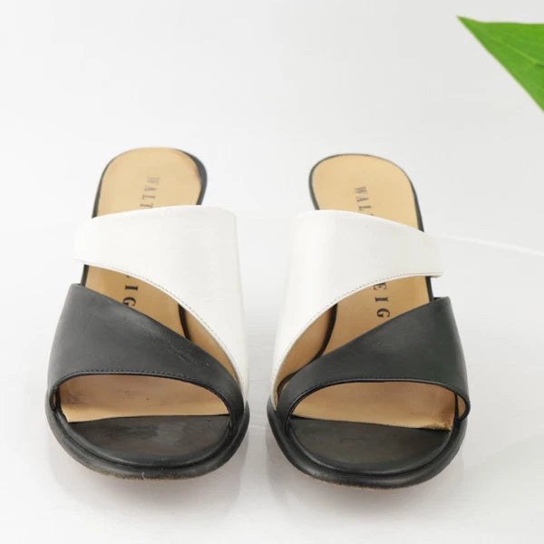 Walter Steiger Italy Women's Sandal Size 8 Block Heel Mule Slide Black White