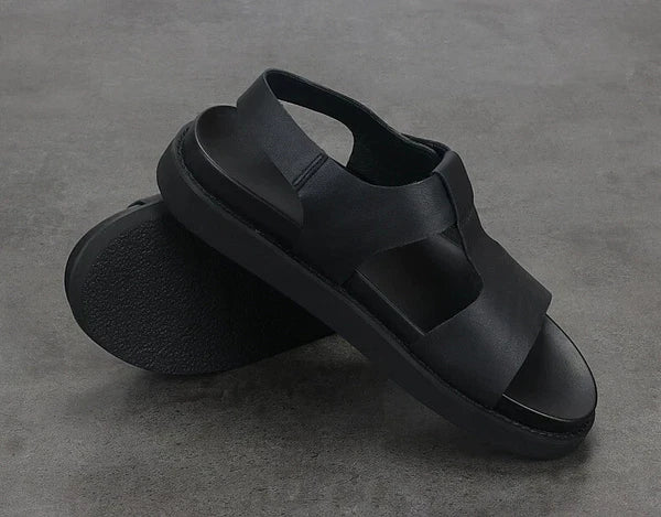 Open Toe Sandals Slingbacks Casual Real Leather Mens Shoes Roman Style Summer 43