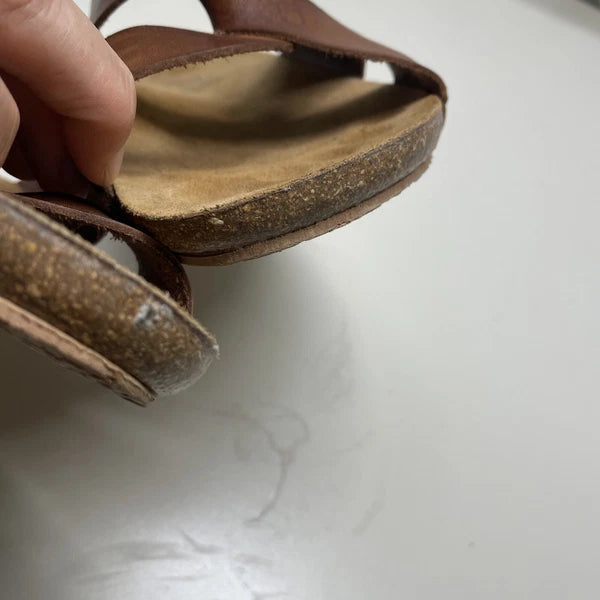 Yokono Women's Ochre Leather Cork Wedge Slide Sandals Size 7.5 Made in Spain