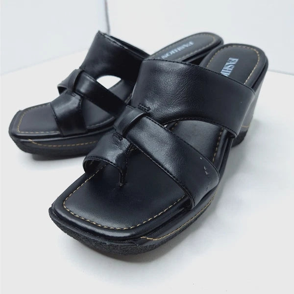 Vintage Fashion Bug Chunky Sandals Y2K Square Toe 7 Platform Wedge Grunge Vegan
