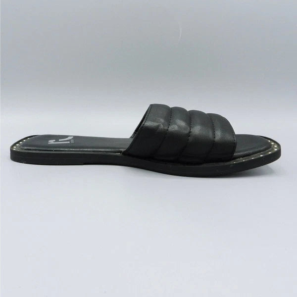 Report Rosalee Puff Slide Sandals Studded Sz 7 Black Faux Leather Square Toe